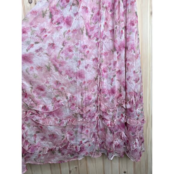 NWT Lulus Novella Pink Floral Ruffled Bustier Lace-Up Maxi Dress Gala Size S - Picture 7 of 11